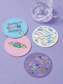 FRIENDS X SHEIN 4 件字母图案杯垫，礼物 - 彩色 - 查看 4