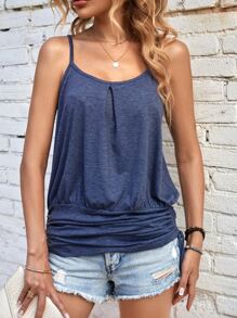 SHEIN LUNE Solid Drawstring Side Cami Top - Navy Blue - View 4