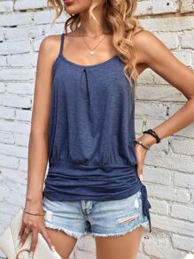 SHEIN LUNE Solid Drawstring Side Cami Top - Navy Blue - View 5