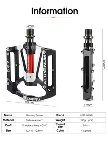 WEST BIKING 2pcs Letter Graphic Bicycle Pedal - Black - View 3