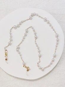 Faux Pearl Decor Beaded Face Covering Chain - Multicolor - View 1