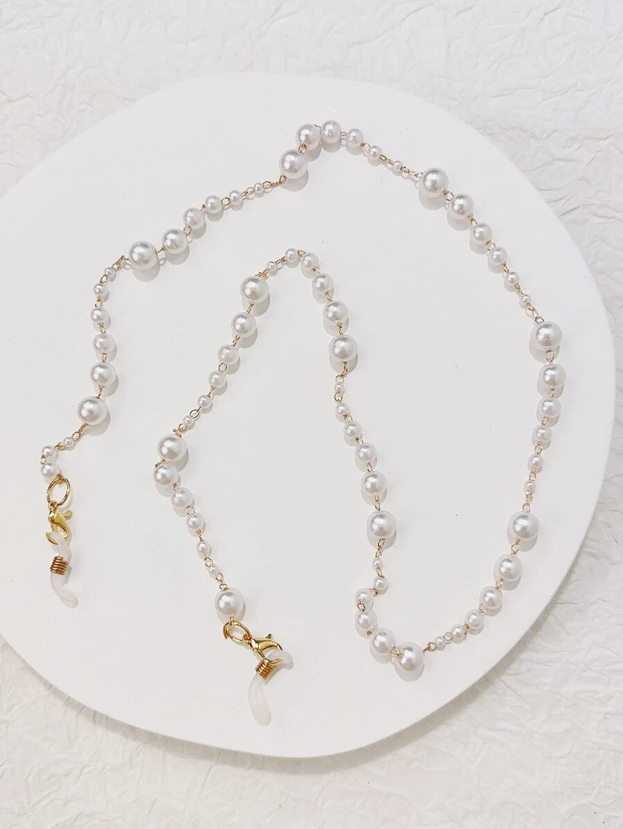 Faux Pearl Decor Beaded Face Covering Chain - Multicolor - View 1