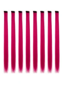 8PCS Colored Clip In Hair Extensions For Girls 22Inch Rainbow Straight Synthetic Hairpieces - Hot Pink - View 1