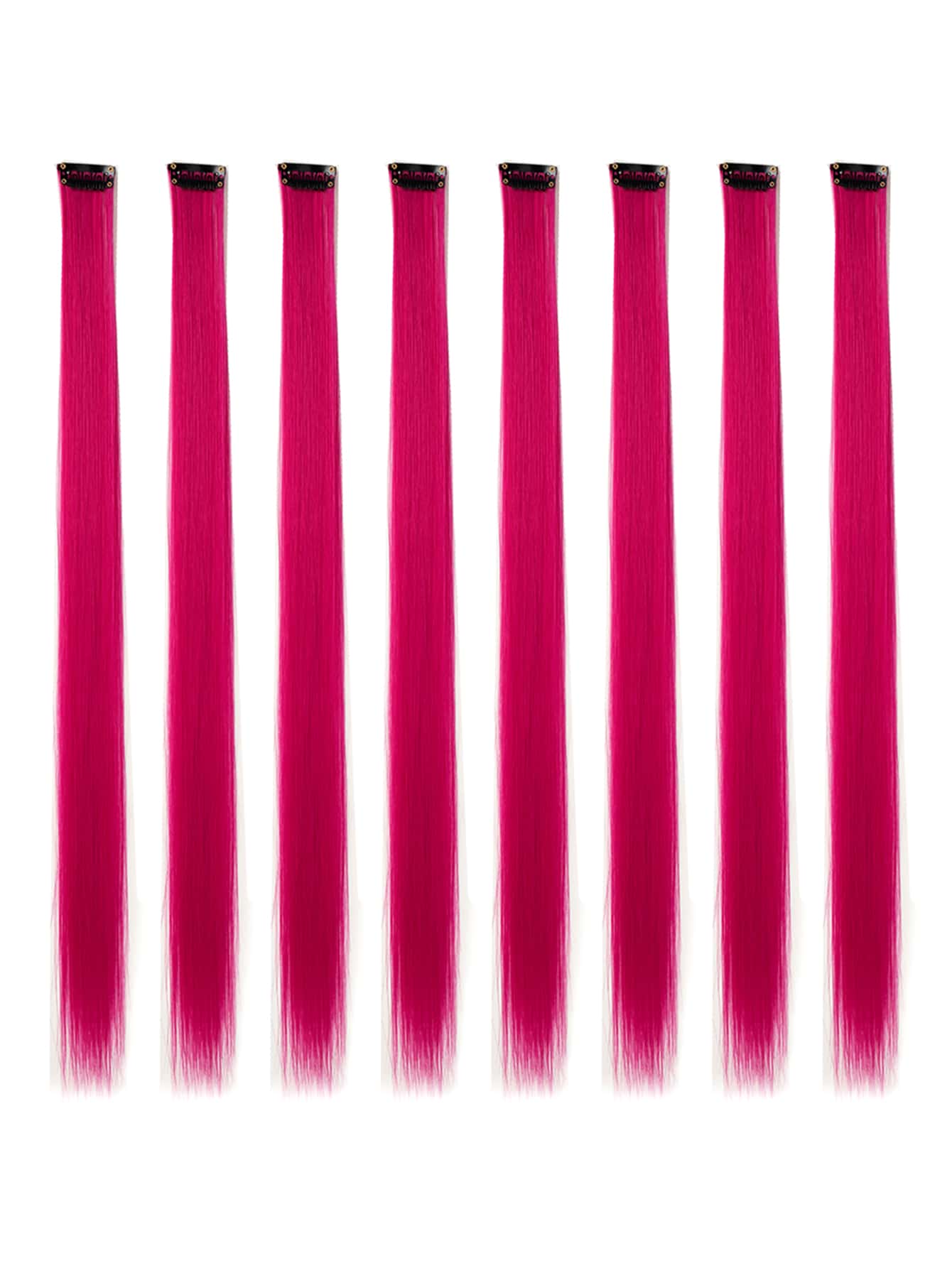 8PCS Colored Clip In Hair Extensions For Girls 22Inch Rainbow Straight Synthetic Hairpieces - Hot Pink - View 1
