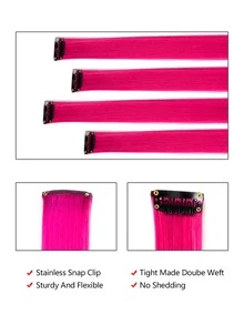 8PCS Colored Clip In Hair Extensions For Girls 22Inch Rainbow Straight Synthetic Hairpieces - Hot Pink - View 3