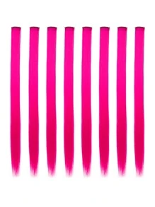 8PCS Colored Clip In Hair Extensions For Girls 22Inch Rainbow Straight Synthetic Hairpieces - Hot Pink - View 4