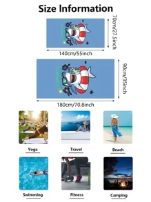 Khăn đi biển họa tiết cá mập hoạt hình, Khăn tập yoga sợi nhỏ dễ thương, Khăn tắm biển đa năng cho cắm trại, bơi - Màu xanh lam - Xem 2