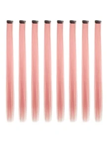 8PCS Tóc Giả Kẹp Màu Cho Bé Gái 22Inch Tóc Giả Tổng Hợp Thẳng Màu Cầu Vồng - Bụi hồng - Xem 1