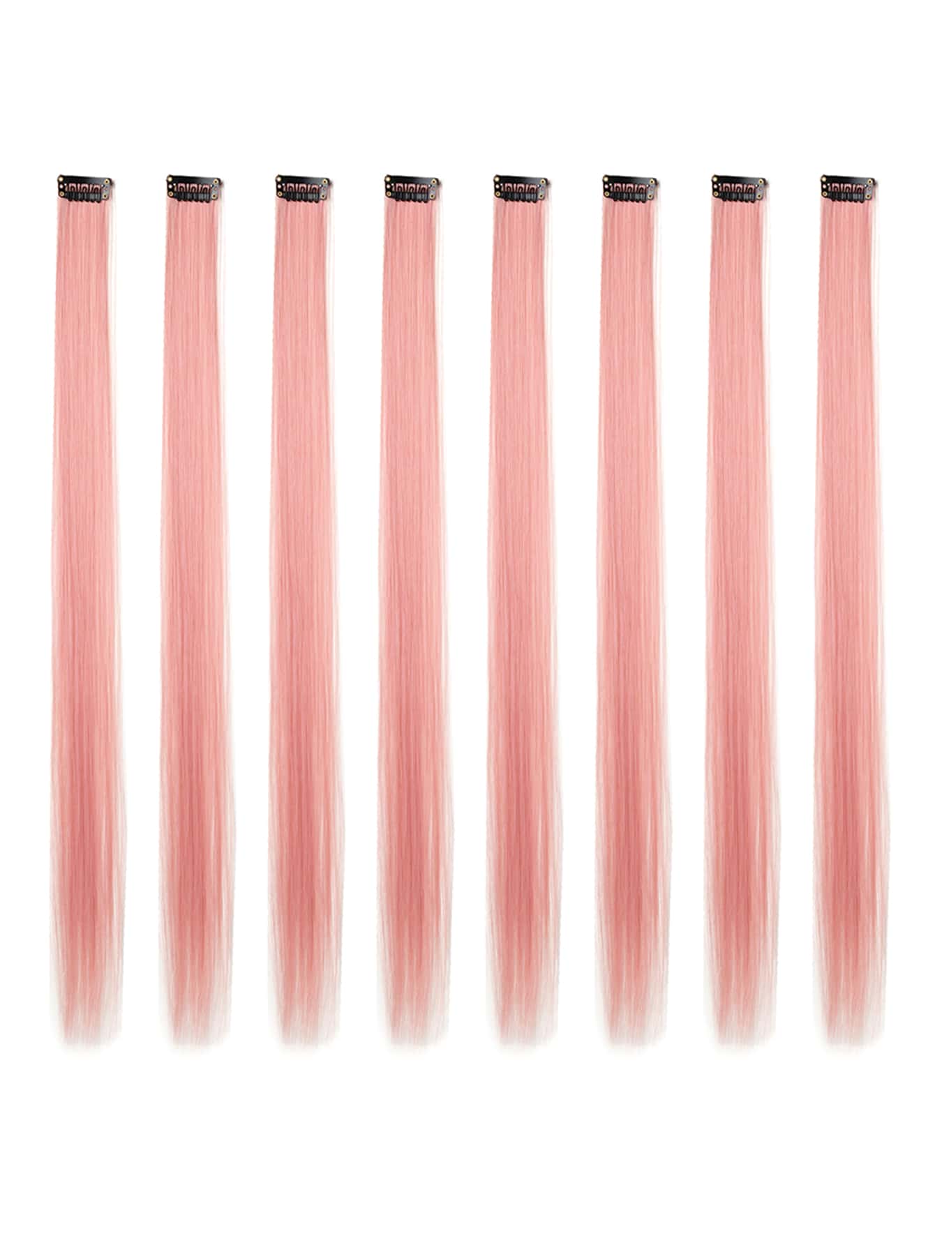 8PCS Tóc Giả Kẹp Màu Cho Bé Gái 22Inch Tóc Giả Tổng Hợp Thẳng Màu Cầu Vồng - Bụi hồng - Xem 1