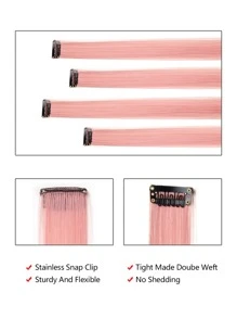 8PCS Tóc Giả Kẹp Màu Cho Bé Gái 22Inch Tóc Giả Tổng Hợp Thẳng Màu Cầu Vồng - Bụi hồng - Xem 3