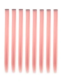 8PCS Tóc Giả Kẹp Màu Cho Bé Gái 22Inch Tóc Giả Tổng Hợp Thẳng Màu Cầu Vồng - Bụi hồng - Xem 4