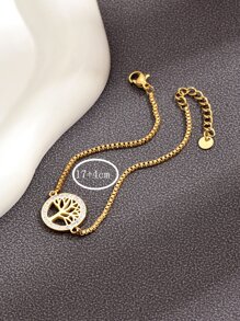 Pulsera de acero inoxidable con estilo de luz de lujo blanco europeo con diamante y diseño de árbol de la vida, adecuada para uso diario - Amarillo Oro - Ver 3
