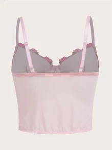 ROMWE Kawaii Áo ba lỗ ren thêu hoa, áo thun họa tiết cho nữ - Màu Hồng baby - Xem 2