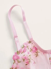 ROMWE Kawaii Áo ba lỗ ren thêu hoa, áo thun họa tiết cho nữ - Màu Hồng baby - Xem 3