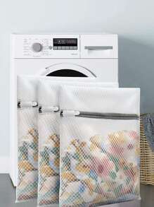 Set de 3 bolsas de lavandería de malla gruesa de 30x40cm, para primavera, minimalistas, tops de verano - Blanco - Ver 1