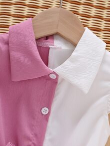 Toddler Girls Two Tone Ruffle Trim Belted Shirt Romper - Multicolor - View 4