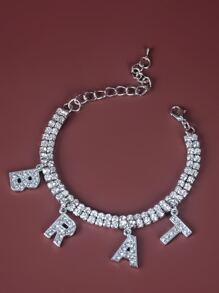 Pulsera con diamante de imitación con diseño de letra - Plateado - Ver 1