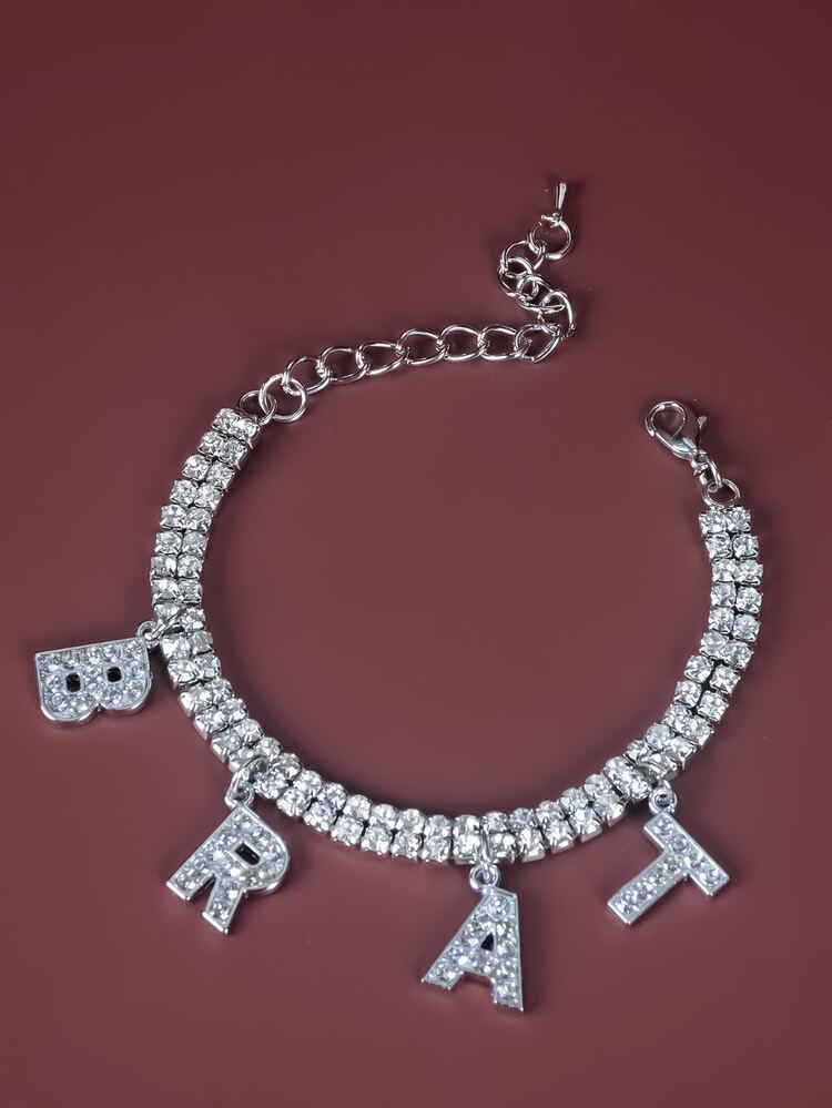 Rhinestone Letter Charm Bracelet - Silver - View 1