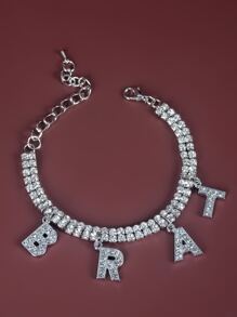 Pulsera con diamante de imitación con diseño de letra - Plateado - Ver 2
