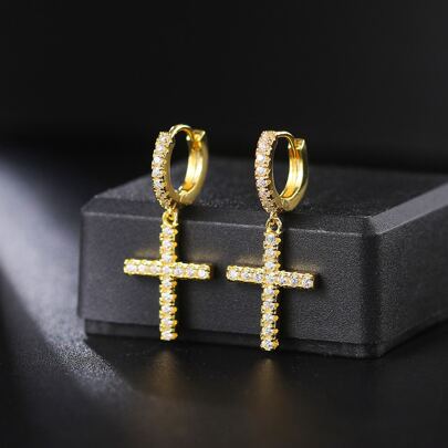 Cubic Zirconia Cross Drop Earrings