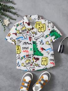 SHEIN Toddler Boys Cartoon & Letter Graphic Shirt - Multicolor - View 1