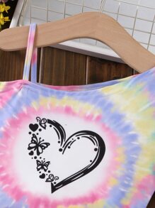 SHEIN Explorewe Tween Girl Tie Dye Heart Print Asymmetrical Neck Tee - Multicolor - View 4