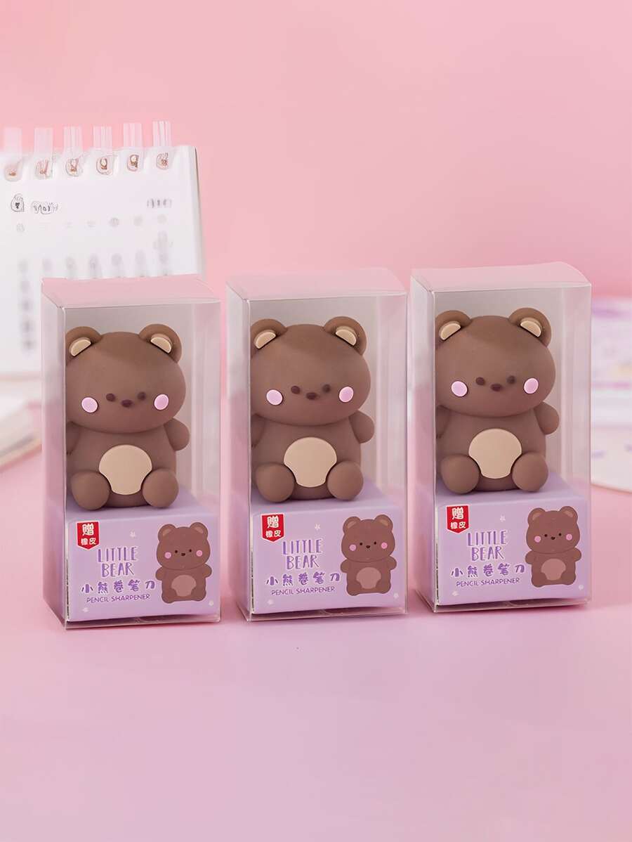 1 pieza en forma de oso Sacapuntas con Borrador - Marrón - Ver 1