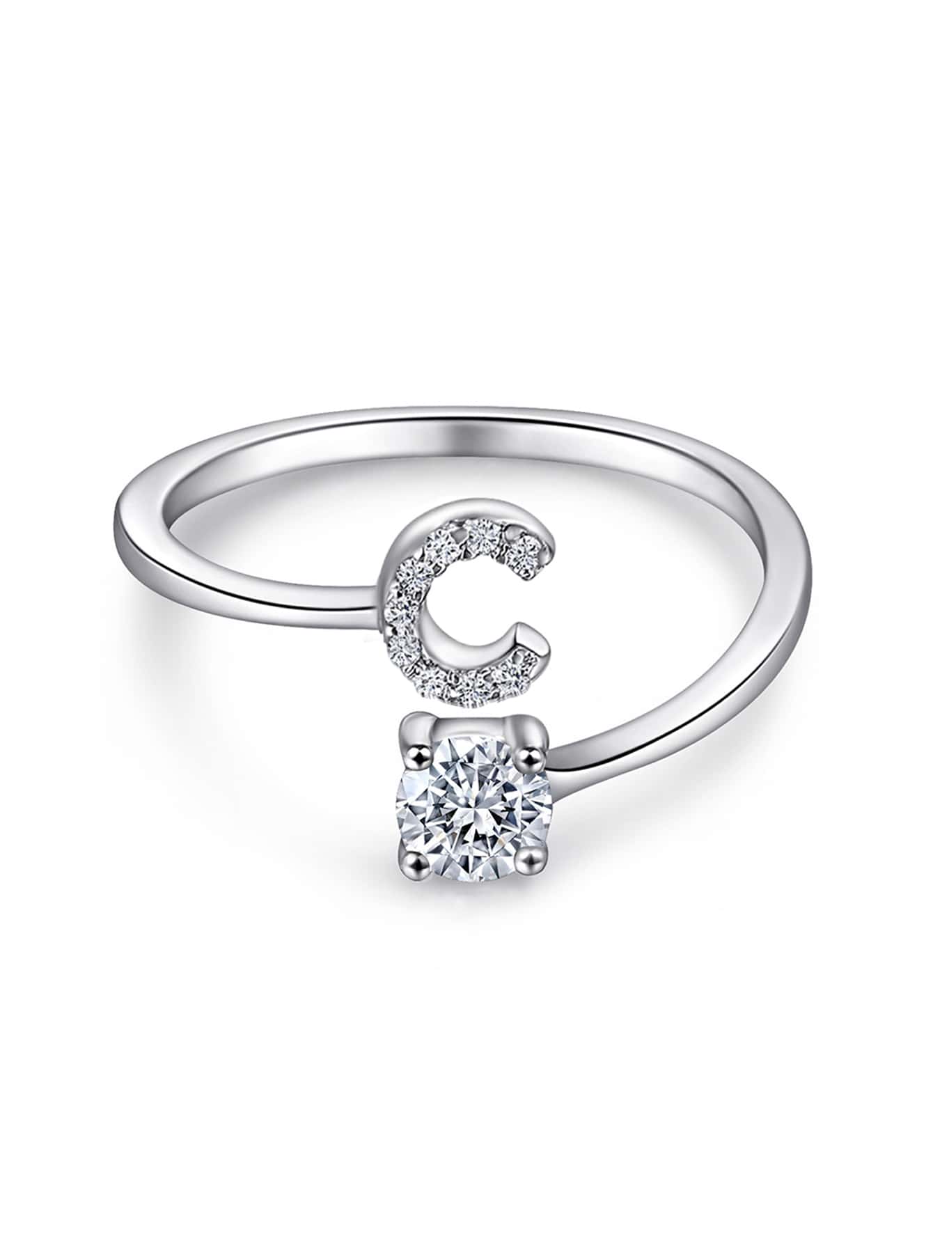 Cubic Zirconia Letter Decor Cuff Silver Wedding Band For Women Bridal Wedding Fine Jewelry - Silver - View 1