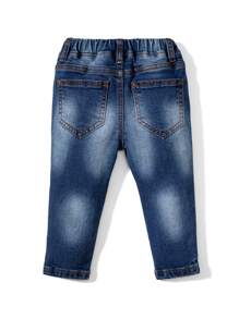 Baby Boy Elastic Waist Washed Ripped Jeans - Dark Wash - View 2