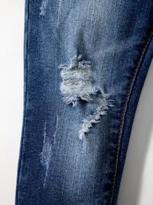 Baby Boy Elastic Waist Washed Ripped Jeans - Dark Wash - View 3