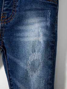 Baby Boy Elastic Waist Washed Ripped Jeans - Dark Wash - View 4