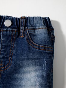 Baby Boy Elastic Waist Washed Ripped Jeans - Dark Wash - View 5