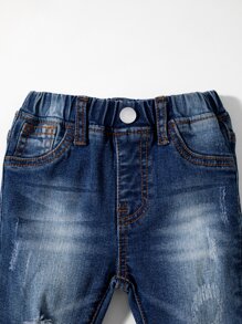 Baby Boy Elastic Waist Washed Ripped Jeans - Dark Wash - View 6