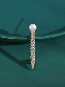 Broche con perla artificial & con diamante de imitación lápiz - Amarillo Oro - Ver 1