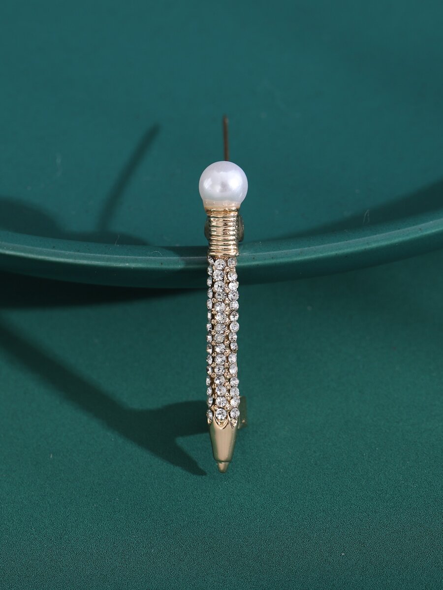 Broche con perla artificial & con diamante de imitación lápiz - Amarillo Oro - Ver 1