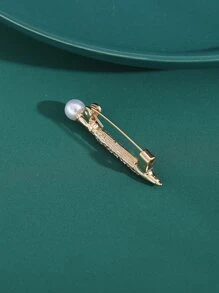 Broche con perla artificial & con diamante de imitación lápiz - Amarillo Oro - Ver 2