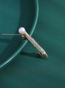 Broche con perla artificial & con diamante de imitación lápiz - Amarillo Oro - Ver 4