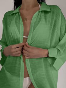 Kimono con cuello puño con abertura asimétrico - Verde - Ver 3