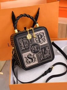 時尚、簡約、休閒、迷你字母刺繡鑲嵌裝飾方形女包,適合女孩、少女 - 彩色 - 查看 5