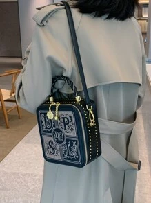 時尚、簡約、休閒、迷你字母刺繡鑲嵌裝飾方形女包,適合女孩、少女 - 彩色 - 查看 6