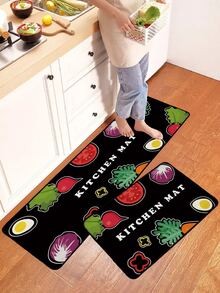 1 Thảm Rau & Chữ Đồ Họa Thảm Nhà Bếp, Thảm Nhà Bếp Polyester Dễ Thương Cho Nhà Bếp - Nhiều màu - Xem 5