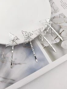 4pcs Butterfly Decor Bobby Pin - Silver - View 1