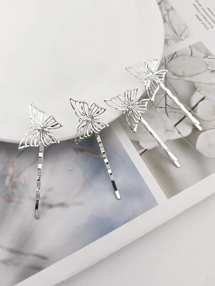 4pcs Butterfly Decor Bobby Pin - Silver - View 1
