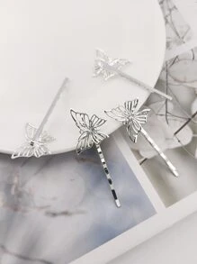 4pcs Butterfly Decor Bobby Pin - Silver - View 2