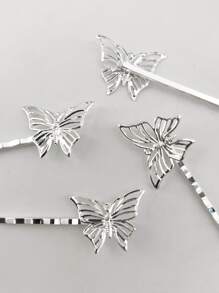 4pcs Butterfly Decor Bobby Pin - Silver - View 3