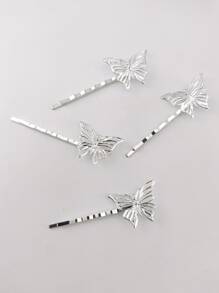 4pcs Butterfly Decor Bobby Pin - Silver - View 4