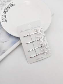 4pcs Butterfly Decor Bobby Pin - Silver - View 6