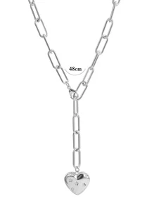 Nooxian 方晶鋯石裝飾愛心掛飾項鍊 - 銀色 - 查看 4