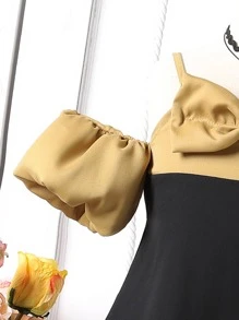 Toddler Girls Bow Front Cold Shoulder Colourblock Dress - Multicolor - View 3