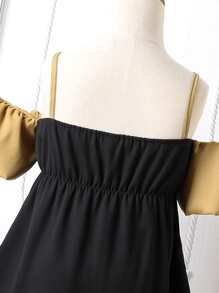 Toddler Girls Bow Front Cold Shoulder Colourblock Dress - Multicolor - View 5